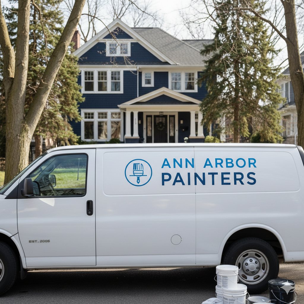 Ann Arbor Painters professional team and service van in local neighborhood.